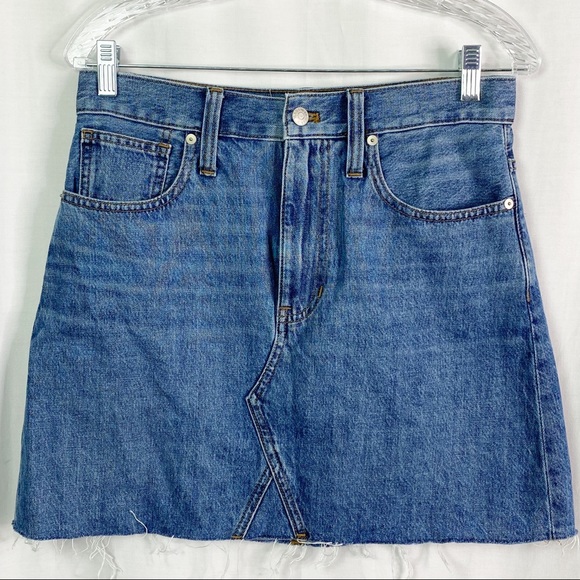 Madewell Rigid Denim A-Line Mini Raw Hem Skirt 27 - Picture 2 of 11